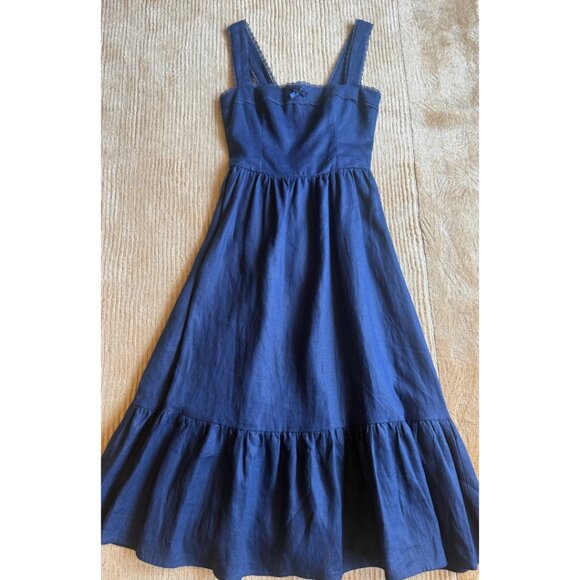 Reformation Rowen Square Neck Smocked Linen Sundress Danube Size 6 - Picture 4 of 9